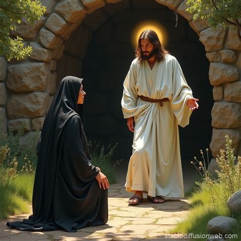 Mary Magdalene Meets Jesus in the Garden | Stable Diffusion Online