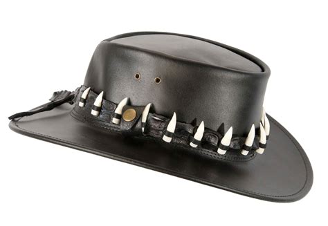 Black Australian Jacaru Outback Leather Hat 11 Crocodile Teeth ...