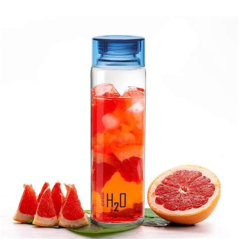 CELLO H2O Glass Fridge Water Bottle with Plastic Cap 920ml, Blue ...