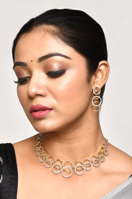 Buy Gold Plated American Diamond Geometric Shaped Necklace Set by ...