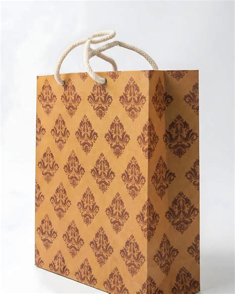 Brown Floral Printed Paper Bag - WBG1000 – Wedtree