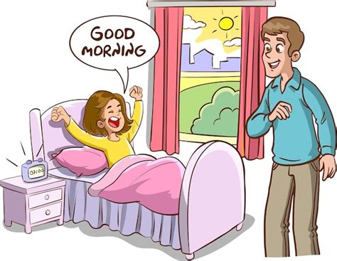 A cartoon of a girl saying good morning | Premium Vector