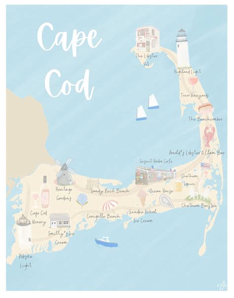 Cape cod illustrated map cape cod map illustration cape cod wall art ...