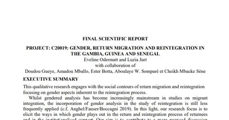 Gender, Return Migration and Reintegration in the Gambia, Guinea and ...