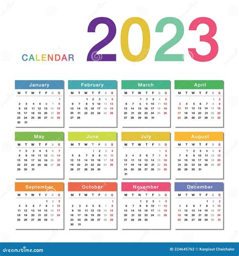 Colorful Year 2019 Calendar Horizontal Vector Design Template, Simple ...