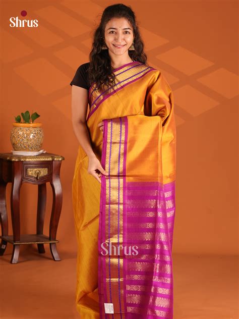 Mustard & Purple Silk Cotton Saree | Buy Handloom Sarees