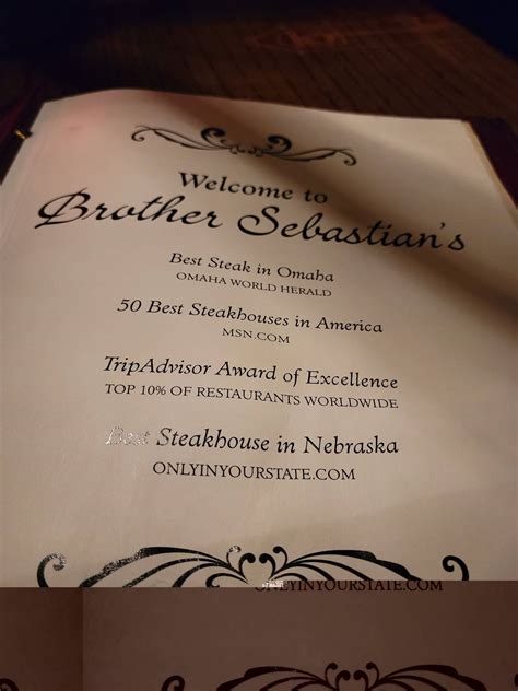 Menu at Brother Sebastian's Steakhouse, Omaha