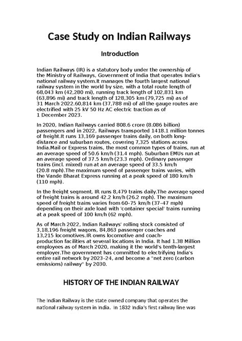 Case Study on Indian Railways - Case Study on Indian Railways ...