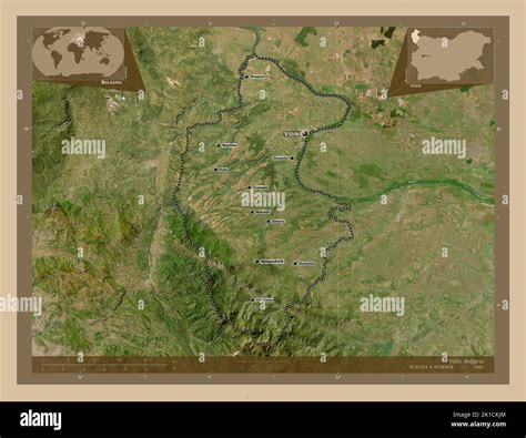 Vidin, province of Bulgaria. Low resolution satellite map. Locations and names of major cities ...