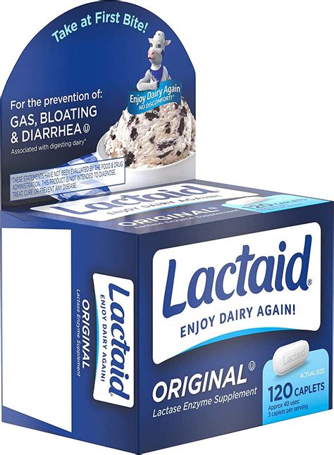 Lactaid Original Strength Lactose Intolerance Relief Caplets 120 ct - Natural Lactase Enzyme ...