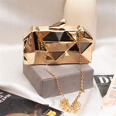 Metallic Gold Hexagon Metal Clutch - Artklim