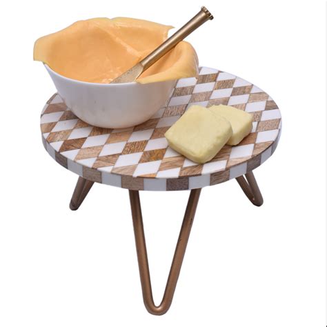 Wood and Resin Cake Stand with Golden Legs