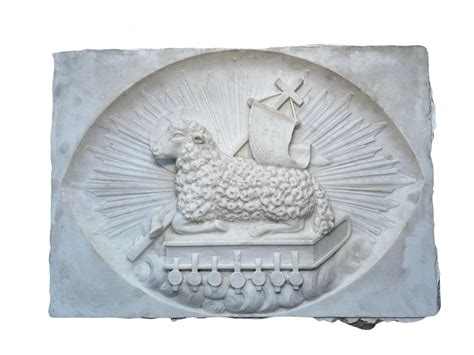 Large Heavy Rectangular Carved Marble Relief of the Agnus Dei 'Lamb of ...