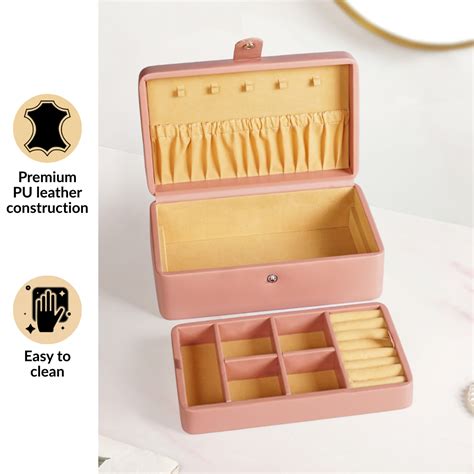 Vegan Leather Two Tier Jewellery Box Pink Online - Premium Jewellery ...