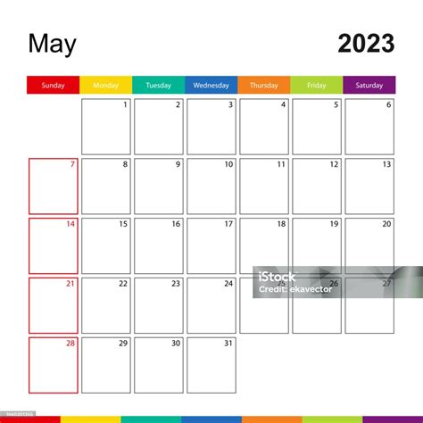 May 2023 Colorful Wall Calendar Week Starts On Sunday Stock ...