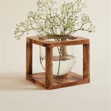 Buy Splendid Glass Bud Vase with Wooden Stand from Home Centre at just ...