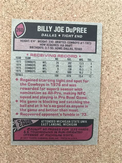 1977 Topps #317 Billy Joe Dupree - Dallas Cowboys | eBay
