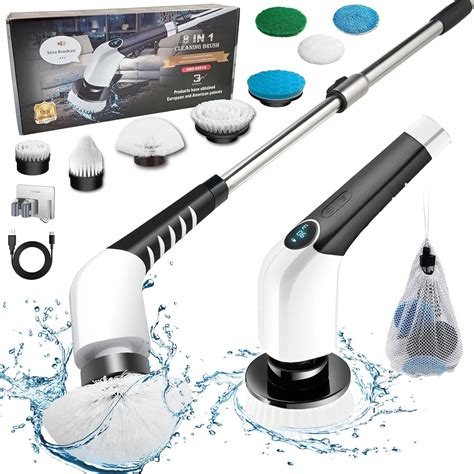 Electric Spin Scrubber, Cordless Cleaning Brush with 8 Replaceable ...