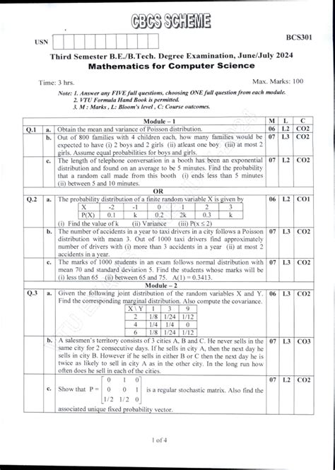 SCH BCS301 - Mathematics for Computer Science - PYQs & Solutions - Studocu