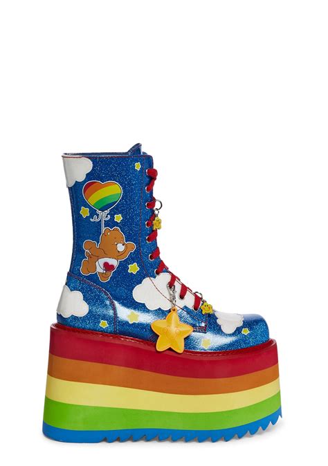 Dolla Kill x Care Bear Rainbow Glitter Platform Boots- Multi – Dolls Kill