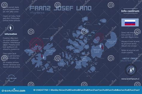 Franz Josef Land Map, Separate Regions with Names, Infographics Blue ...