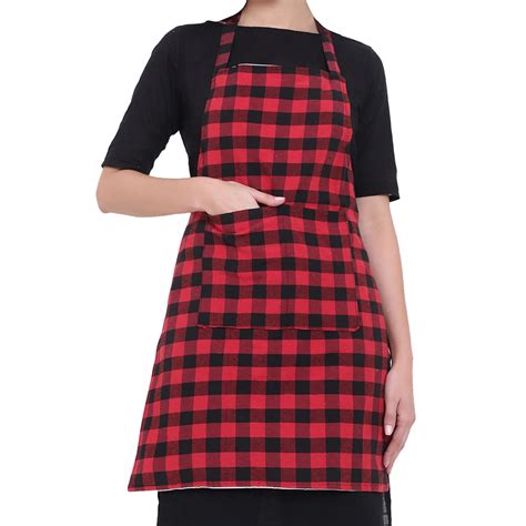 Buy GLUN Waterproof Full Size Unisex Kitchen Checkered Apron with 2 Big ...