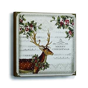 Demdaco Deer with Holly Canvas Wall Art : Amazon.in: Home & Kitchen