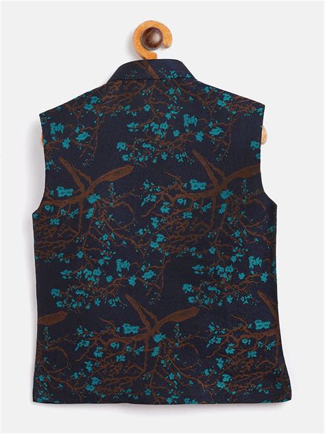 Vastramay Boys' Turquoise And Black Jacquard Nehru Jacket – vastramay