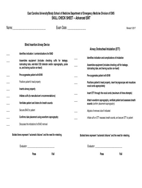 Fillable Online Advanced Emt Skill Check Sheet Fax Email Print - pdfFiller