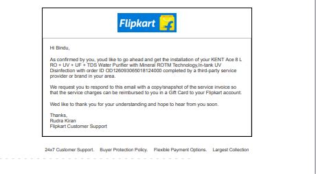 Flipkart — Order regarding Kent RO