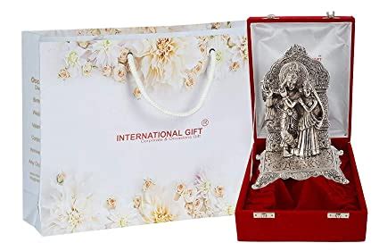 INTERNATIONAL GIFT® Silver Plated Radha Krishna Chowki God Idol Statue ...