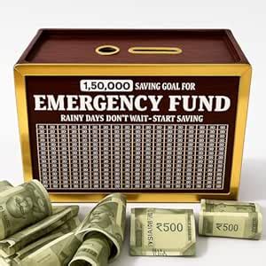 Emergency Fund Savings Box, 150000 Goal Tracker, Wooden Money Bank with ...