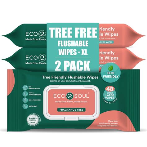 ECO SOUL [Pack of 2, 96 Count] Flushable Extra-Large, toilet wipes ...