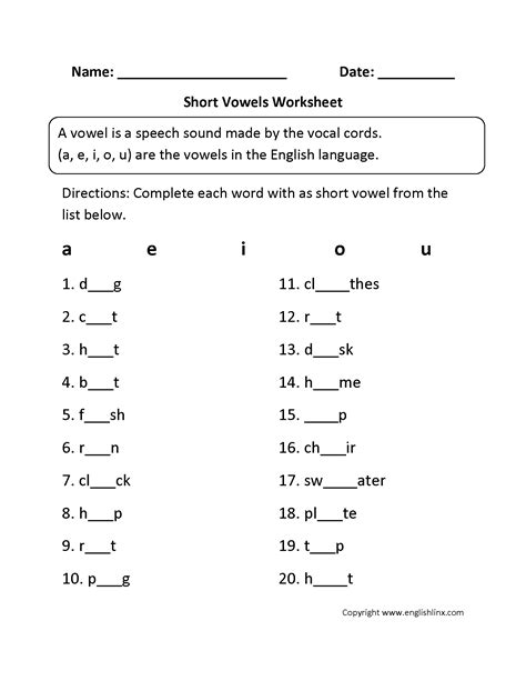 Vowel Worksheets | Short and Long Vowel Worksheets