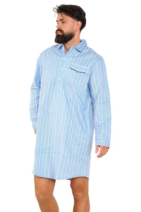 Mens Brushed Cotton Long Sleeve Sleep Shirt Nightshirt Nightgown ...