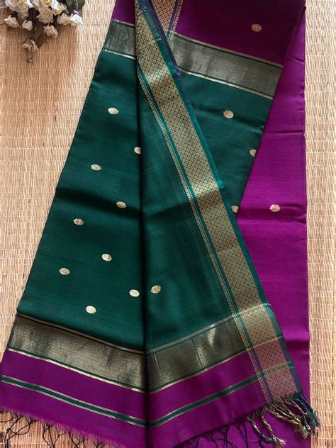 Sikka Green Magenta Maheshwari Handloom Saree – Saarkala