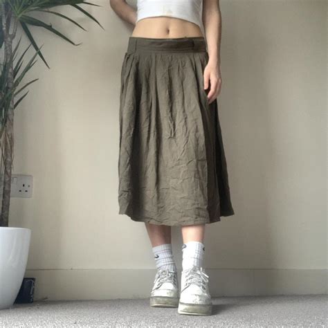 Green midi skirt Stunning khaki green floaty,... - Depop