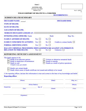 Form 1 Police Report Of Death To A Coroner - Queensland Courts - Courts ...