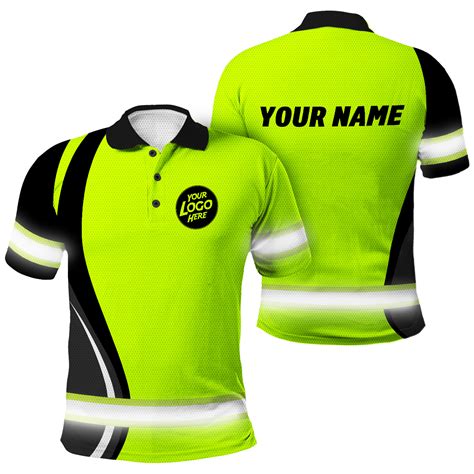 Hi Vis Polo Shirt Uniform Company Reflective Green Neon Custom Name And Logo Safety Workwear