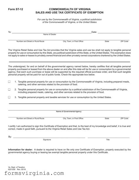 Fill Out a Valid Virginia Sales Tax Exemption Form Here ⇒ Forms Virginia