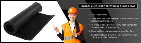 GLOBAL PREMIUM Chequered Electrical Rubber Mats, Thickness 6mm (Black ...