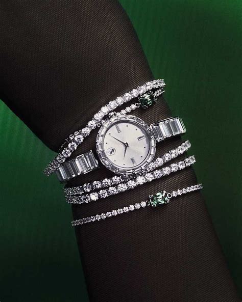 Matrix Bangle watch, Swiss Made, Crystal bracelet, Red, Rose gold-tone ...