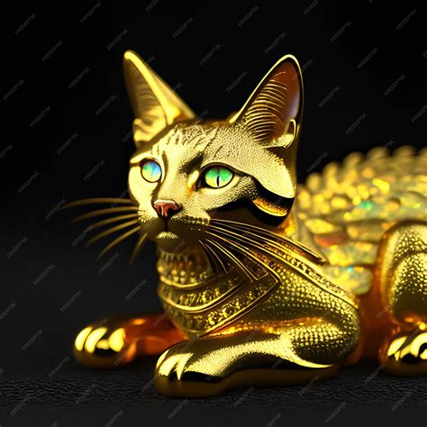 Premium AI Image | A gold cat with green eyes is sitting on a black background
