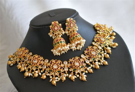 Matte finish kemp-green-white lotus necklace set dj-45025 – dreamjwell