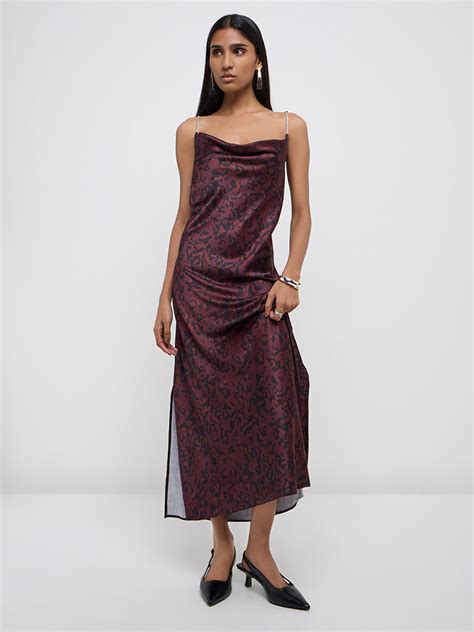 Buy Wardrobe Burgundy Animal Printed Straight Dress from Westside