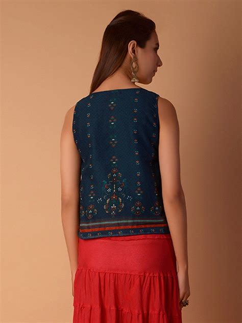 Buy Navy Blue Printed Cotton Top | BT017/PSKY46JAN | The loom