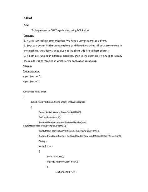 3B - Chat - gsds fhn - B AIM: To implement a CHAT application using TCP ...