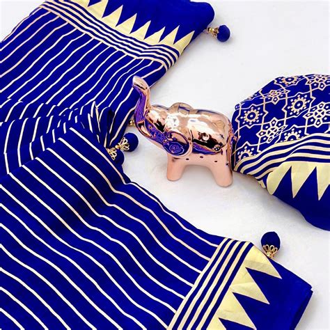 Blue Satin Saree with All-Over Striped Print Partywear Essential
