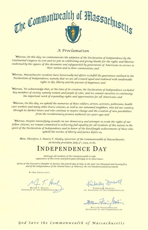 Commonwealth of Massachusetts Independence Day Proclamation 2025 - City ...