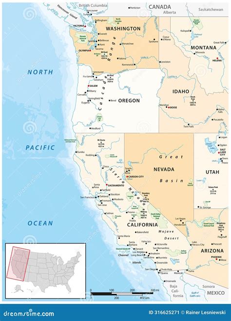 Political and Administrative Vector Map of the Western United States of ...